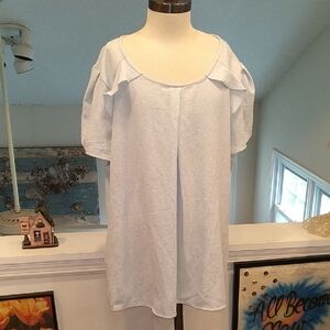Worthington Light Blue Ruffle Shoulder Scoop Neck Top